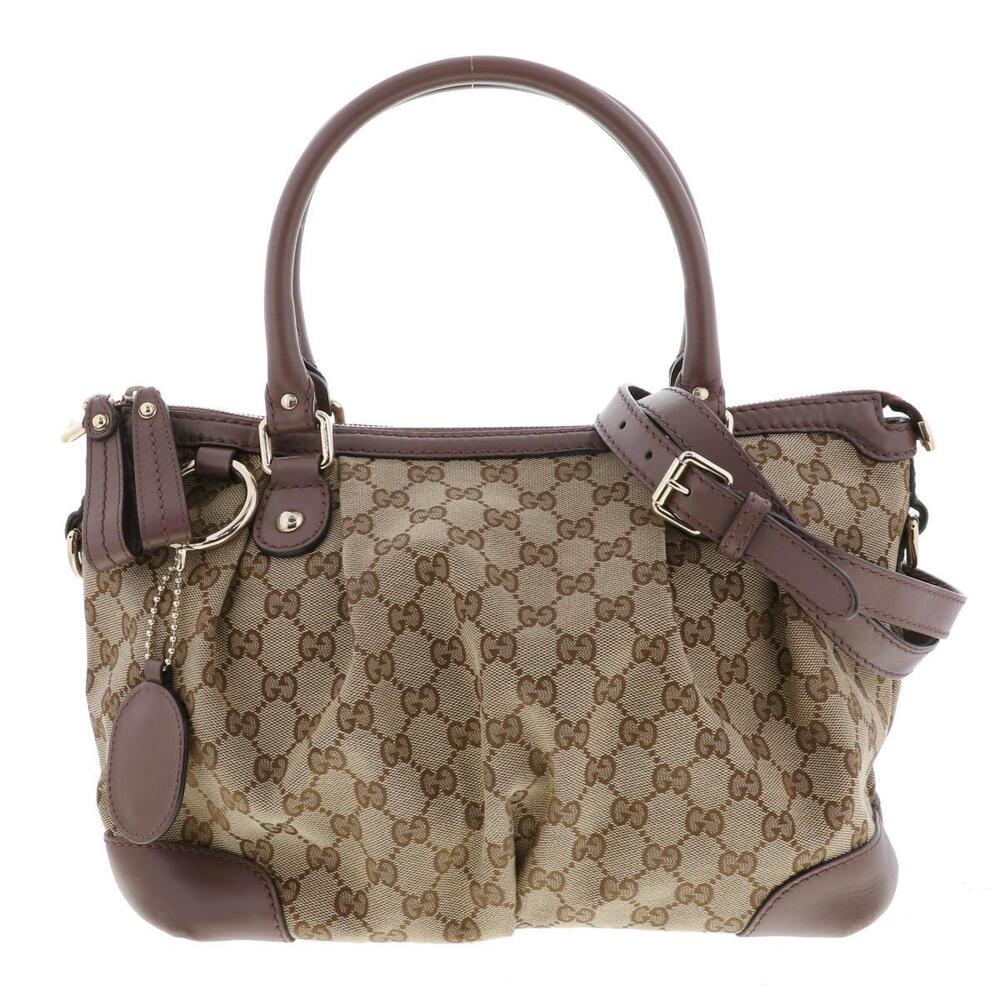 GUCCI Suki Original GG Canvas Top Handle Bag Handbag Brown